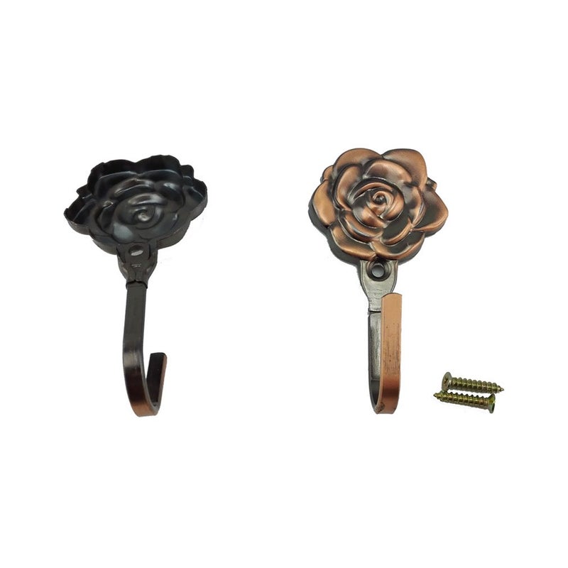 YuetonÂ® Pack of 2 Vintage Rose Pattern Coat Hat Handbags Towel Single Hook Metal Hanger Wall Mount (Red Copper) - Image 2